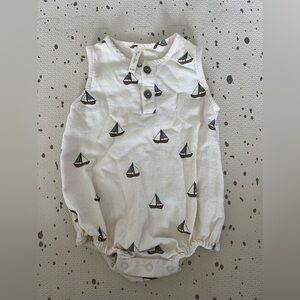 Rylee + Cru woven Beau Romper in Sailboats